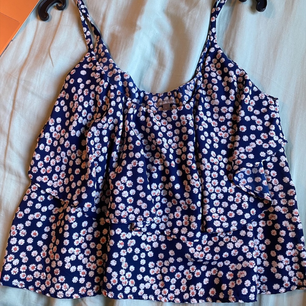 CR - Blue Pink White Floral Tank - size M